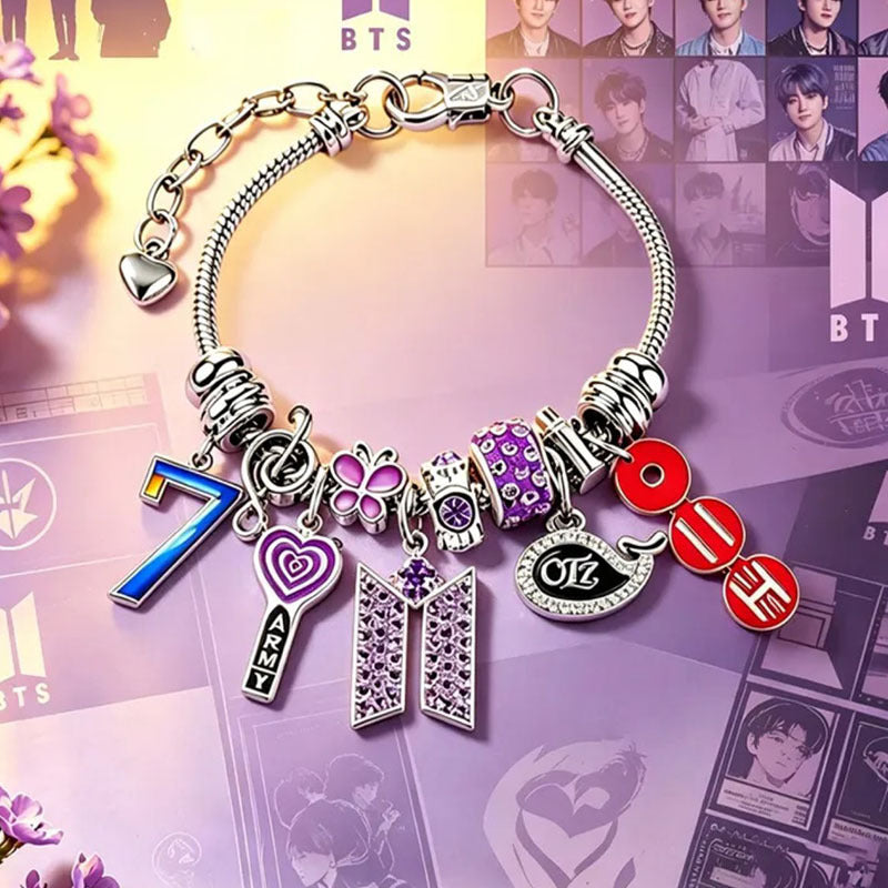 BTS OT7 ARMY Beaded Bracelet — Whale Charm Cartoon Style