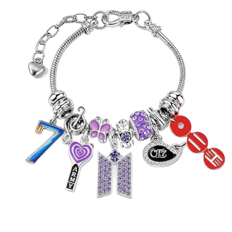 BTS OT7 ARMY Beaded Bracelet — Whale Charm Cartoon Style